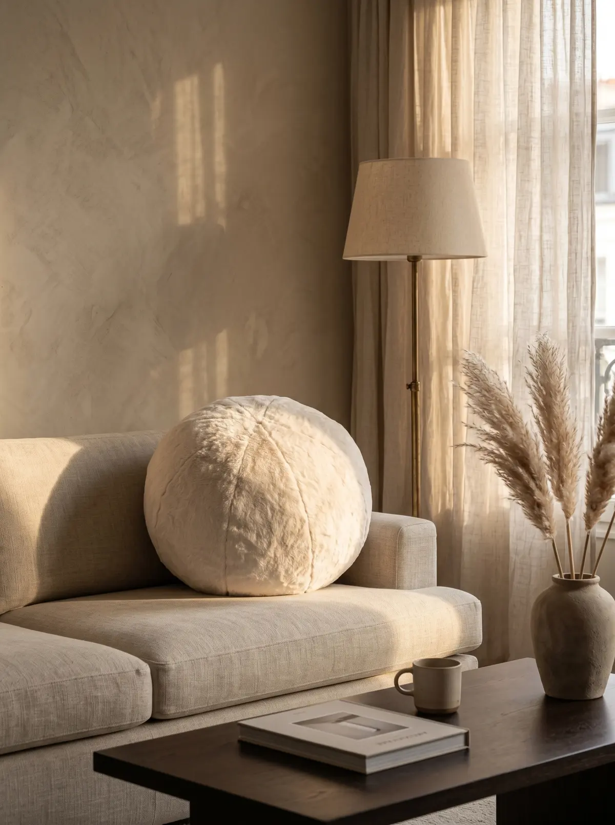 PilouPillow styled on an oatmeal linen sofa
